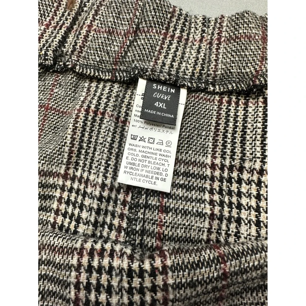 SHEIN Curve 4XL Grey Glen Plaid Button Detail Midi A-Line Skirt Plus Size